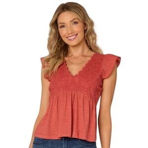 Democracy Coral Short Sleeve Top
